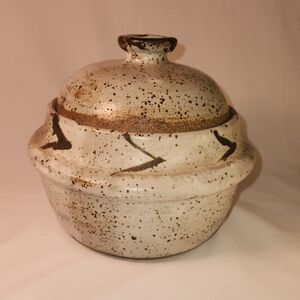 Studio Art Pottery Stoneware Handles Lidded Casserole Dish Rustic Vintage Signed